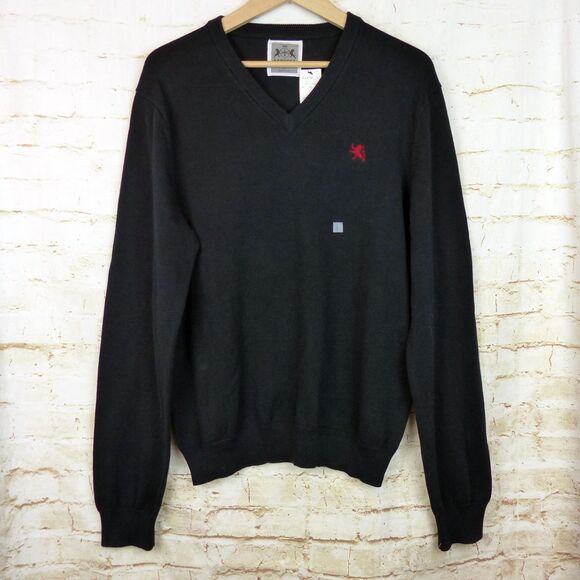 VTG Express Sweater Men L Black V-neck Lion Crest Logo Cotton Preppy Y2K NWT - Picture 2 of 11